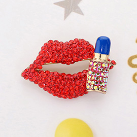 Bling Studded Lip and Lipstick Pin Brooch