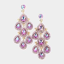 Teardrop Stone Cluster Chandelier Dangle Evening Earrings