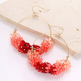 Flower Beads Beaded Round Wire Dangle Earrings