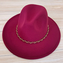 Faux Leather Braided Chain Band Pointed Fedora Hat