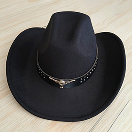 Steer Head Pointed Western Belt Pointed Cowboy Fedora Hat