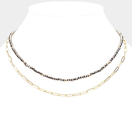 Faceted Beaded Metal Paperclip Chain Layered Necklace