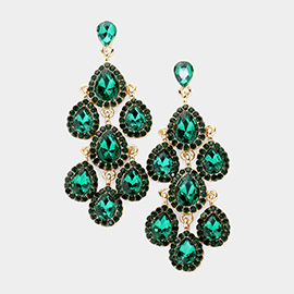 Teardrop Stone Cluster Chandelier Dangle Evening Earrings