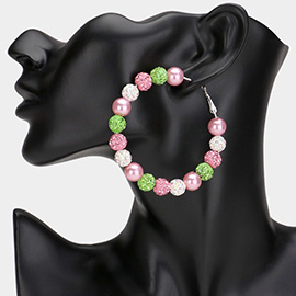 Pearl Shamballa Ball Beaded Hoop Earrings