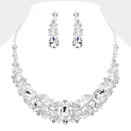 Teardrop Stone Cluster Pointed Leaves Marquise Stone Cluster Embellished Evening Necklace