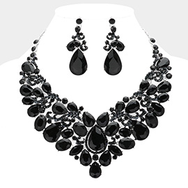 Teardrop Stone Embellished Statement Evening Necklace