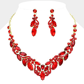 Marquise Stone Cluster Embellished Evening Necklace