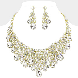 Teardrop Stone Cluster Marquise Vine Embellished Evening Necklace