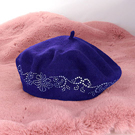 Flower Bling Studded Beret Hat