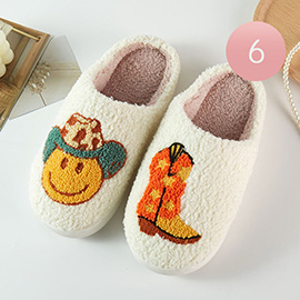 6Pairs - Western Smile Face Cowboy Boots Printed Home Slippers