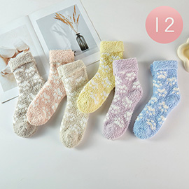 12Pairs - Paw Cat Footprint Fuzzy Socks