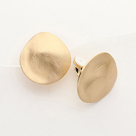 Brushed Metal Round Clip On Earrings