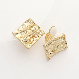 Textured Metal Rhombus Clip On Earrings