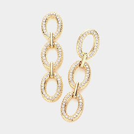 Stone Paved Oval Ring Link Dropdown Earrings