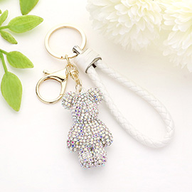 Bling Bear Figure Faux Leather Strap Keychain