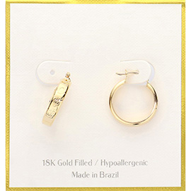 18K Gold Filled Hypoallergenic LOVE Engraved Hoop Pin Catch Earrings