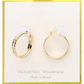 18K Gold Filled Hypoallergenic Textured Split Hoop Pin Catch Earrings