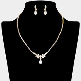 Teardrop CZ Stone Cluster Pointed Rhinestone Paved Necklace