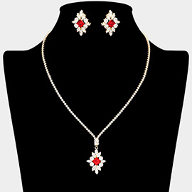 CZ Stone Cluster Embellished Pendant Pointed Rhinestone Paved Necklace