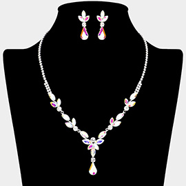 Marquise Teardrop Round Stone Cluster Y Rhinestone Necklace