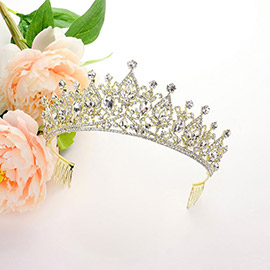 Teardrop Marquise Stone Pointed Rhinestone Paved Queen Tiara