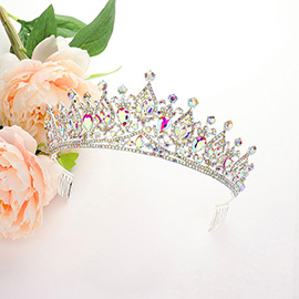 Teardrop Marquise Stone Pointed Rhinestone Paved Queen Tiara