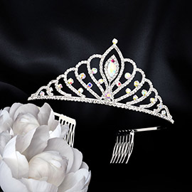 Marquise Stone Pointed Rhinestone Paved Princess Tiara