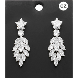 CZ Star Stone Pointed Marquise Round Stone Chandelier Earrings