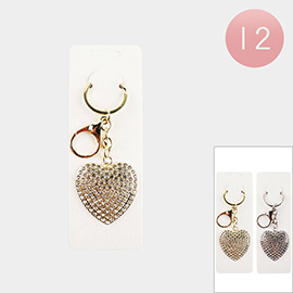 12PCS - Rhinestone Paved Heart Keychains