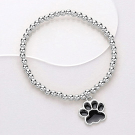 Stainless Steel Enamel Paw Charm Pointed Stretch Bracelet