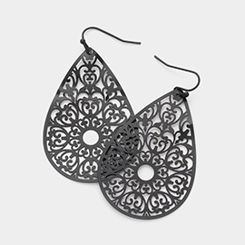 Teardrop Brass Metal Filigree Dangle Earrings