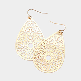 Teardrop Brass Metal Filigree Dangle Earrings