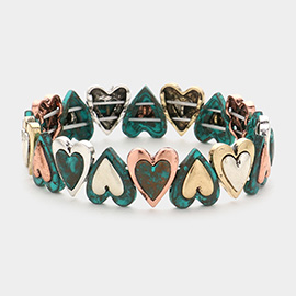 Antique Metal Heart Link Stretch Bracelet