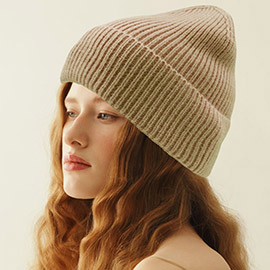 Solid Rib Knit Cuff Beanie Hat