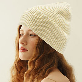 Solid Rib Knit Cuff Beanie Hat