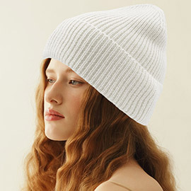 Solid Rib Knit Cuff Beanie Hat