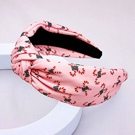 Christmas Candy Cane Pattern Printed Knot Headband