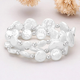 3PCS - Pearl Disc Beaded Stretch Multi Layered Bracelets