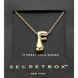 SECRET BOX_ -F- 14K Gold Dipped Bubble Initial Pendant Necklace