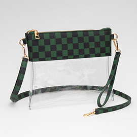 Faux Leather Checkered Printed Pointed Transparent Flap Crossbody Bag / Clutch