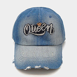 Bling Queen Message Pointed Vintage Denim Baseball Cap