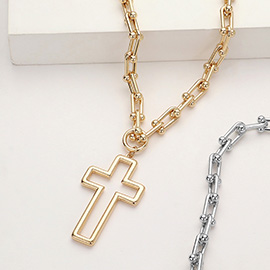 Metal Open Cross Pendant Hardware Chain Necklace