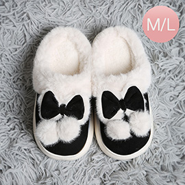 Bow Pom Pom Pointed Faux Suede Indoor Floor Slippers