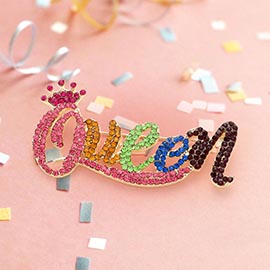 Stone Paved Queen Message Pin Brooch