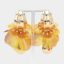 Oversized Colored Metal Cutout Petal Flower Earrings