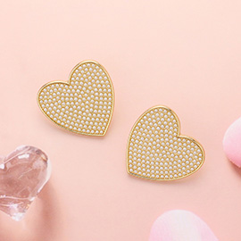 Pearl Paved Heart Earrings