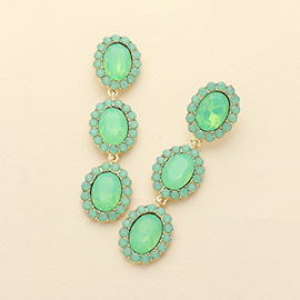 Triple Oval Stone Cluster Link Dropdown Earrings