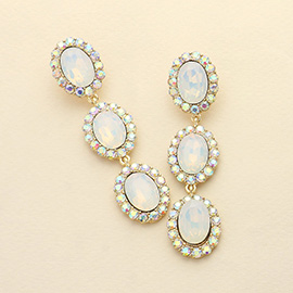 Triple Oval Stone Cluster Link Dropdown Earrings