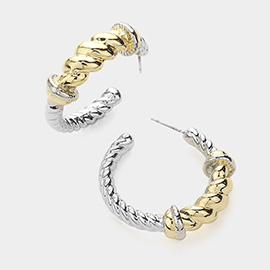 14K Gold Plated Two Tone Twisted Hoop Earrings