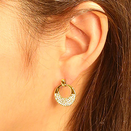 14K Gold Dipped Half CZ Stone Paved Donut Dangle Earrings